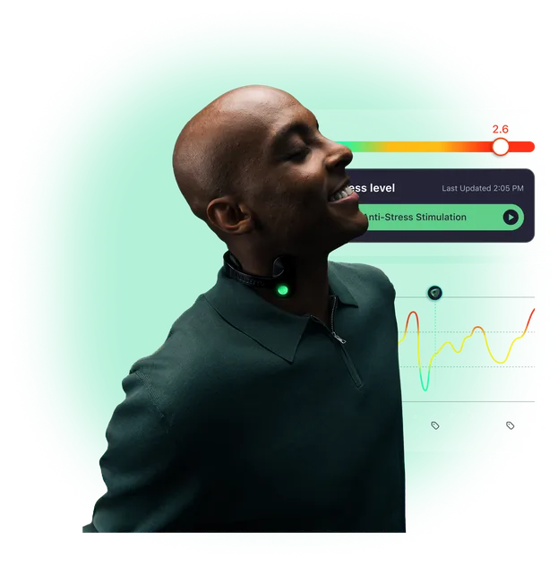 Choosing a stress program in the Pulsetto app while wearing the device